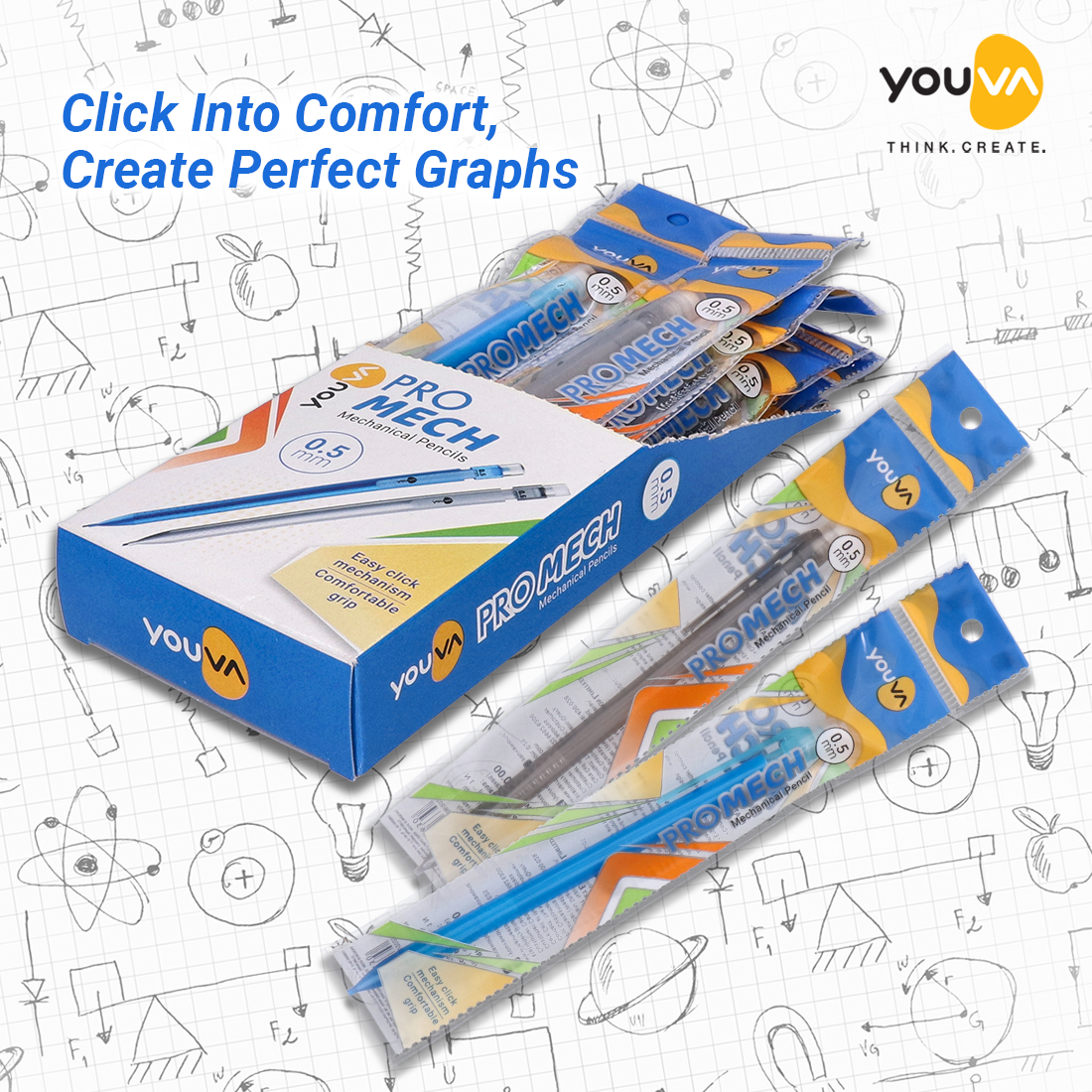 Youva PROMECH Mechanical Pencils| Pack of 10|0.5mm |For School Students by Navneet