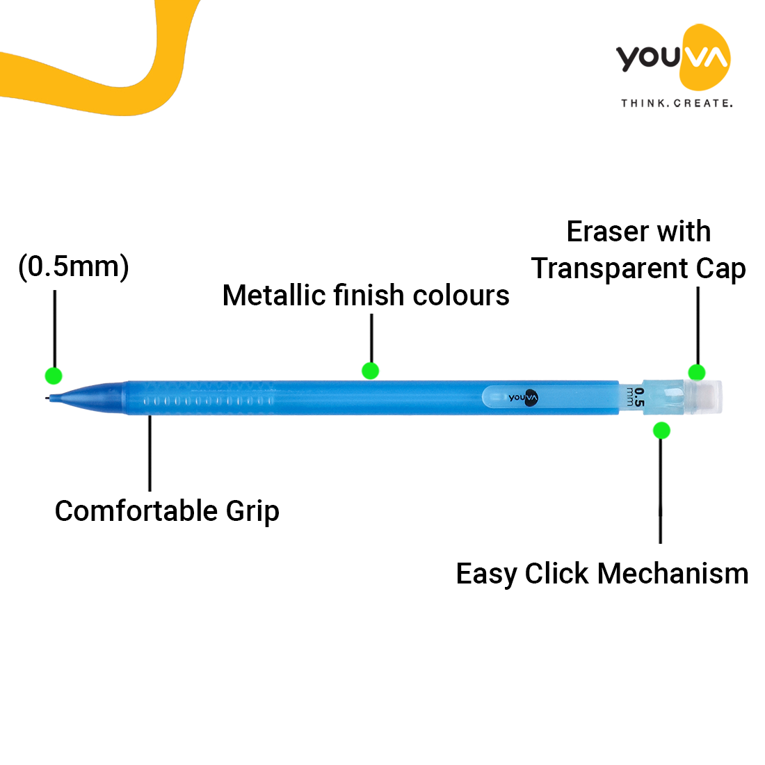 Youva PROMECH Mechanical Pencils| Pack of 10|0.5mm |For School Students by Navneet
