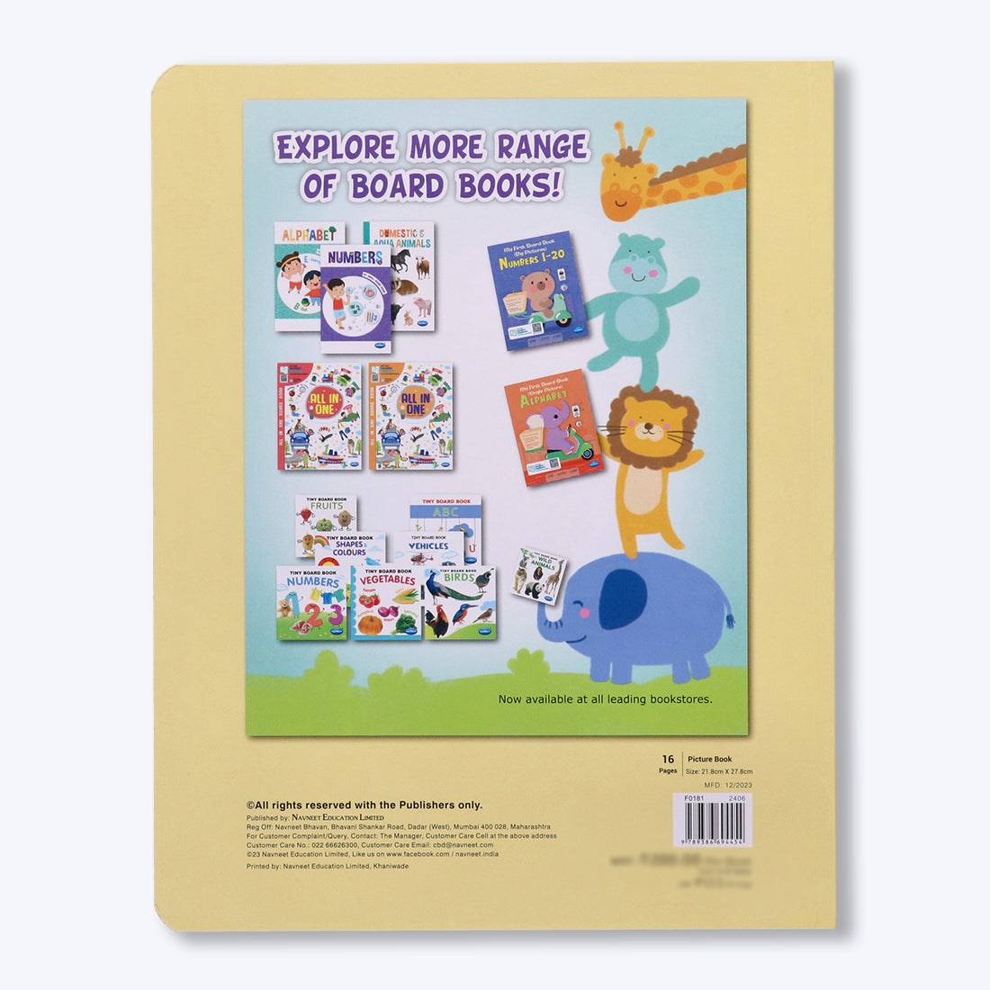 Navneet Four in One Board Book (English) Best picture book for babies: First Early Learning book: Alphabet, Numbers, Hindi Varnamala, General knowledge