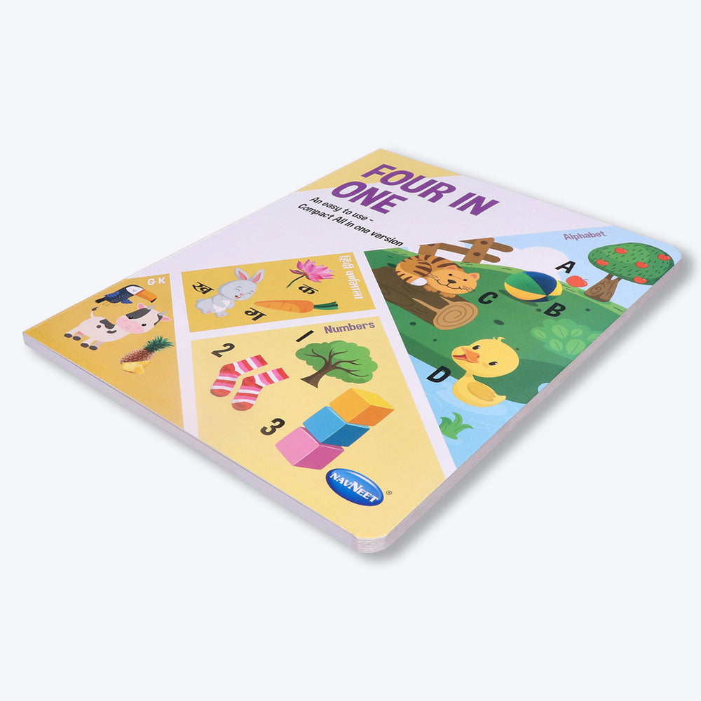 Navneet Four in One Board Book (English) Best picture book for babies: First Early Learning book: Alphabet, Numbers, Hindi Varnamala, General knowledge