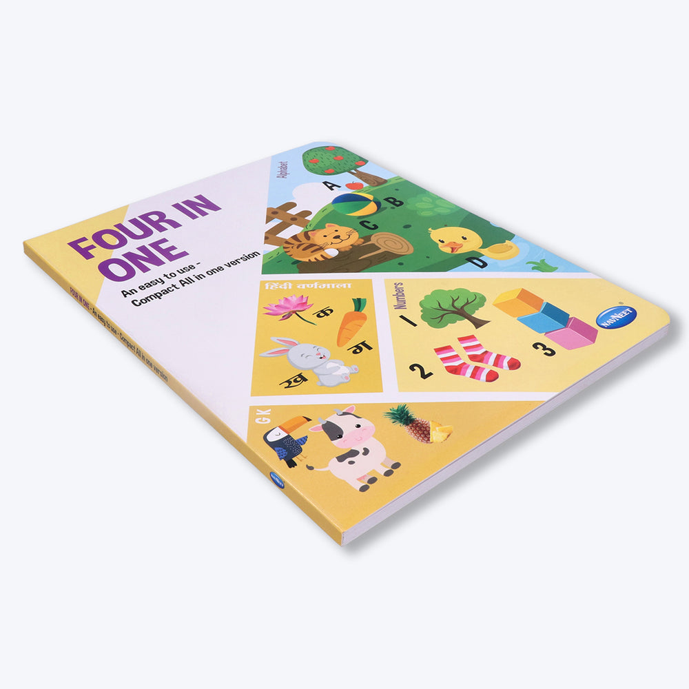 Navneet Four in One Board Book (English) Best picture book for babies: First Early Learning book: Alphabet, Numbers, Hindi Varnamala, General knowledge