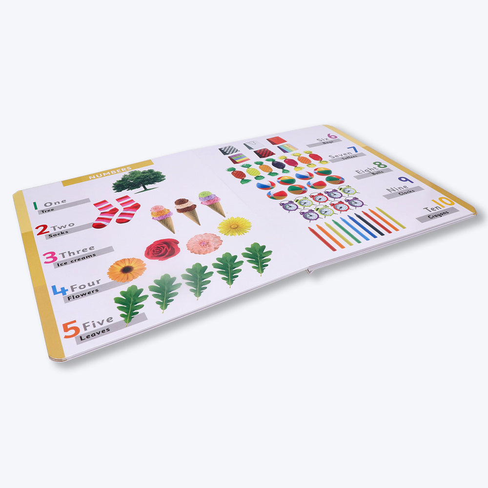 Navneet Four in One Board Book (English) Best picture book for babies: First Early Learning book: Alphabet, Numbers, Hindi Varnamala, General knowledge