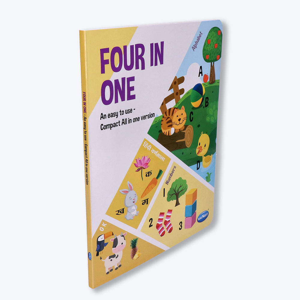 Navneet Four in One Board Book (English) Best picture book for babies: First Early Learning book: Alphabet, Numbers, Hindi Varnamala, General knowledge