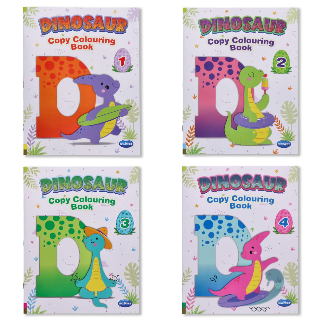 Navneet Dinosaur Copy Colouring Book Series - Pack of 4 Books - Best for small kids - Colouring Books for Kids - Youva Crayons