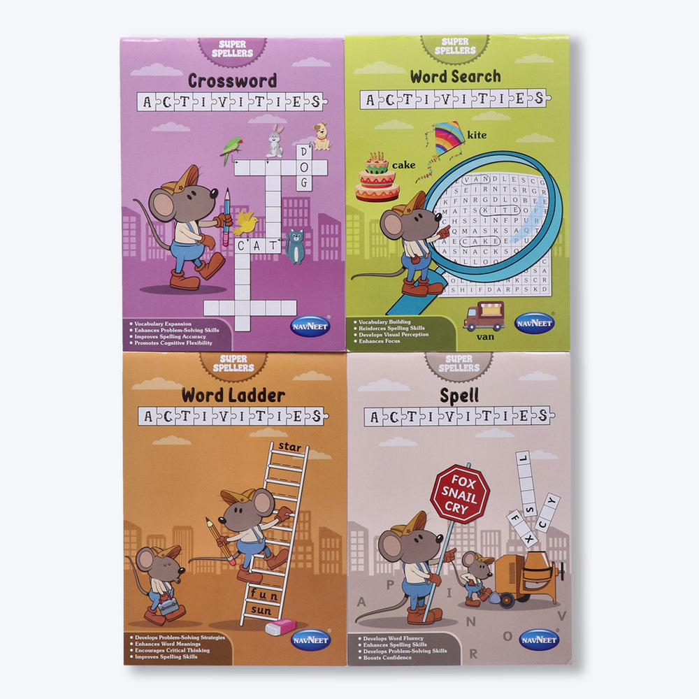 Navneet Super Spellers Series- Set of 4 Books-Word Search Crossword Word Ladders Spell Puzzles-Vocabulary Booster: Classic Activities For All Pack Of 1