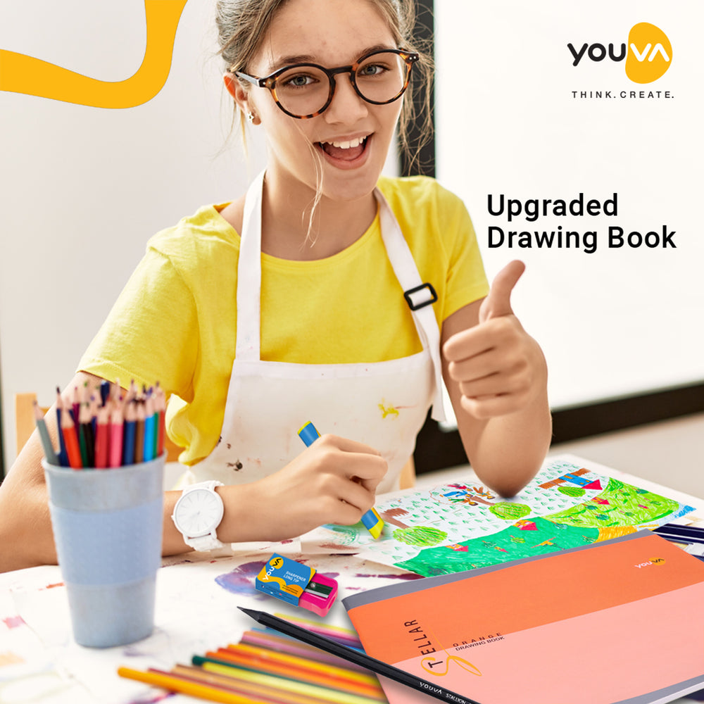 Navneet Youva | STELLAR Green Drawing Book for Students and Budding Artists | Size: A4 size - 21 cm x 29.7 cm | 56 Pages | Pack of 6