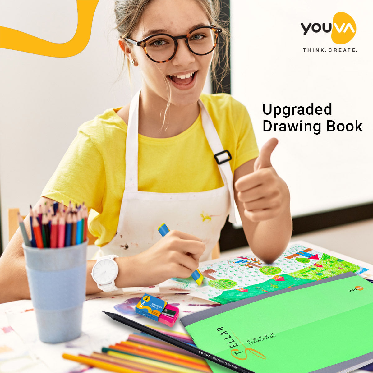 Navneet Youva | STELLAR Orange Drawing Book for Students and Budding Artists | Big size – 27.5 cm x 34.7 cm | 56 Pages  | Pack of 6