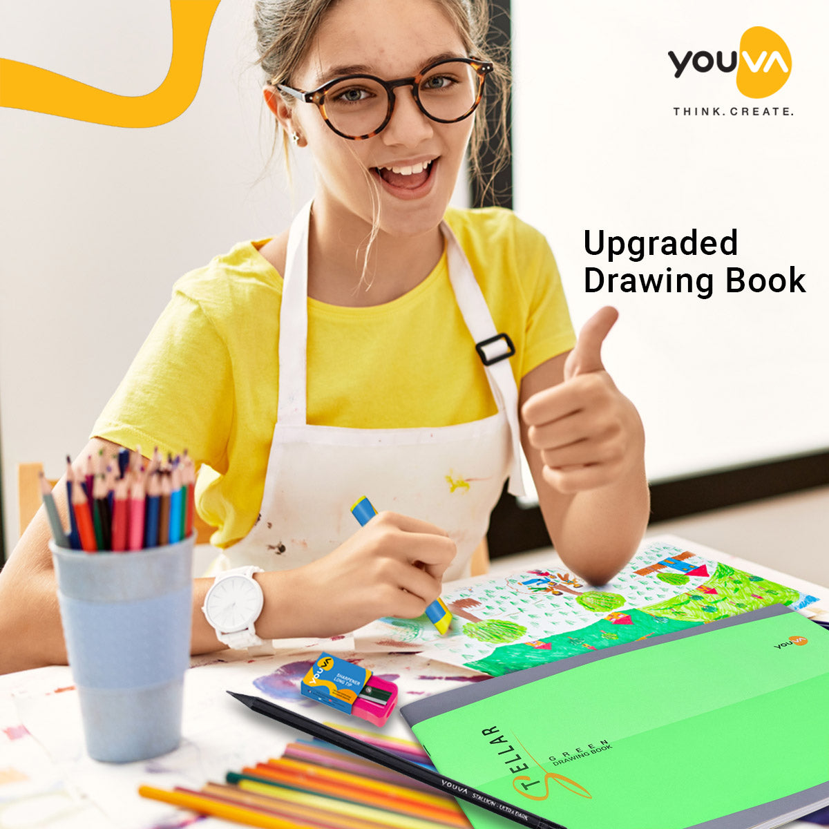 Navneet Youva | STELLAR Orange Drawing Book for Students and Budding Artists | Big size “ 27.5 cm x 34.7 cm | 56 Pages  | Pack of 6