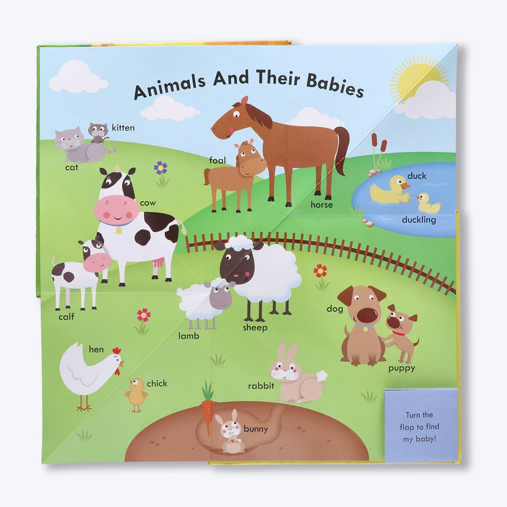 Navneet Flappy Fun Picture Book for preschoolers– Lets meet the Farm Animals- Innovative Pop Up Book for gifting- Learn about farm animals & their homes, babies, sound, food.