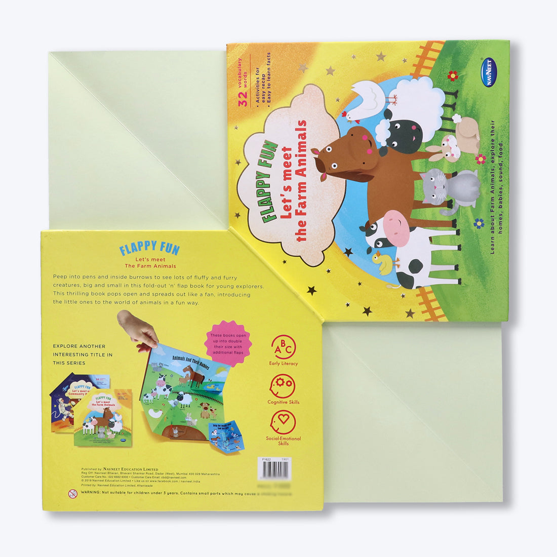 Navneet Flappy Fun Picture Book for preschoolers– Lets meet the Farm Animals- Innovative Pop Up Book for gifting- Learn about farm animals & their homes, babies, sound, food.