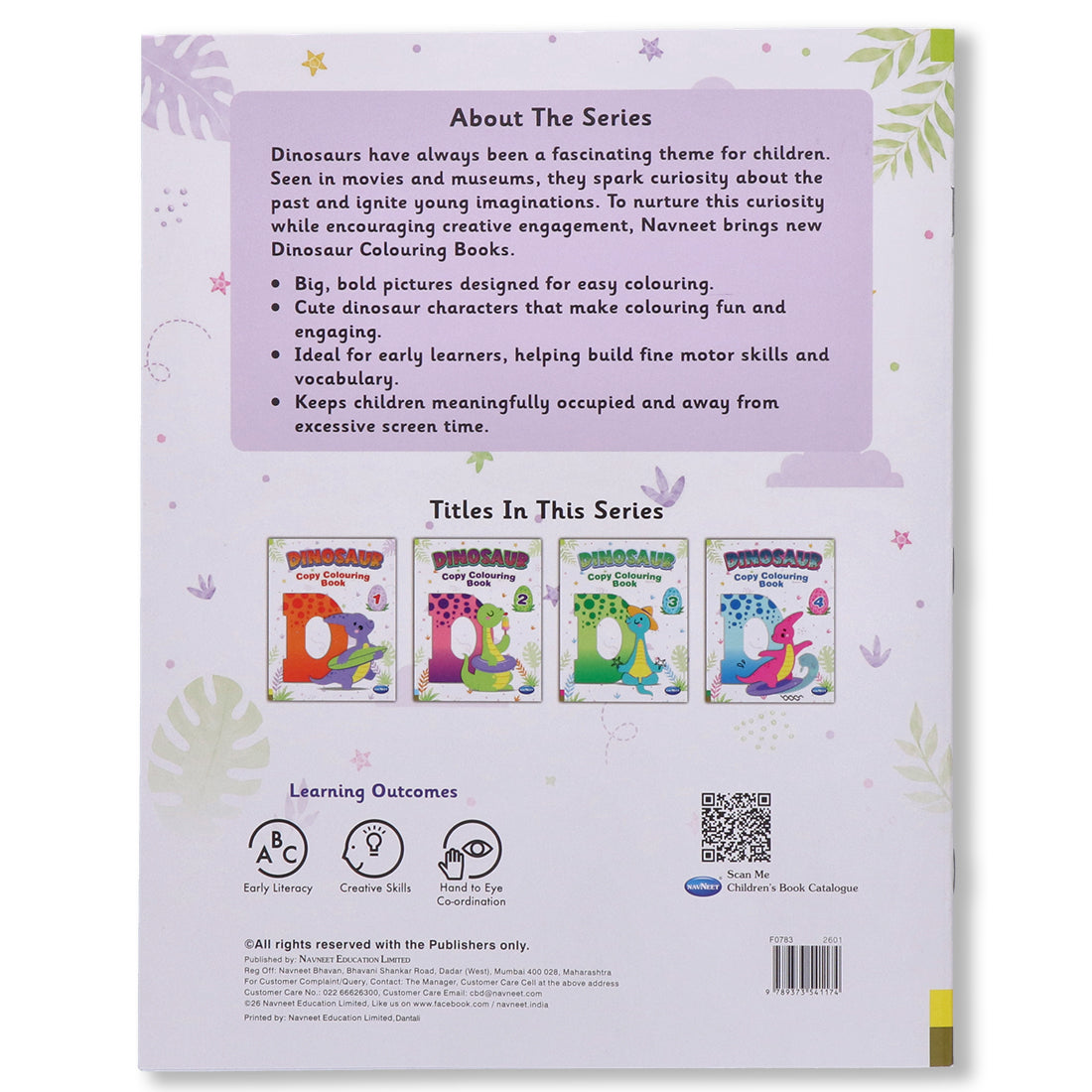 Navneet Dinosaur Copy Colouring Book Series - Pack of 4 Books - Best for small kids - Colouring Books for Kids - Youva Crayons