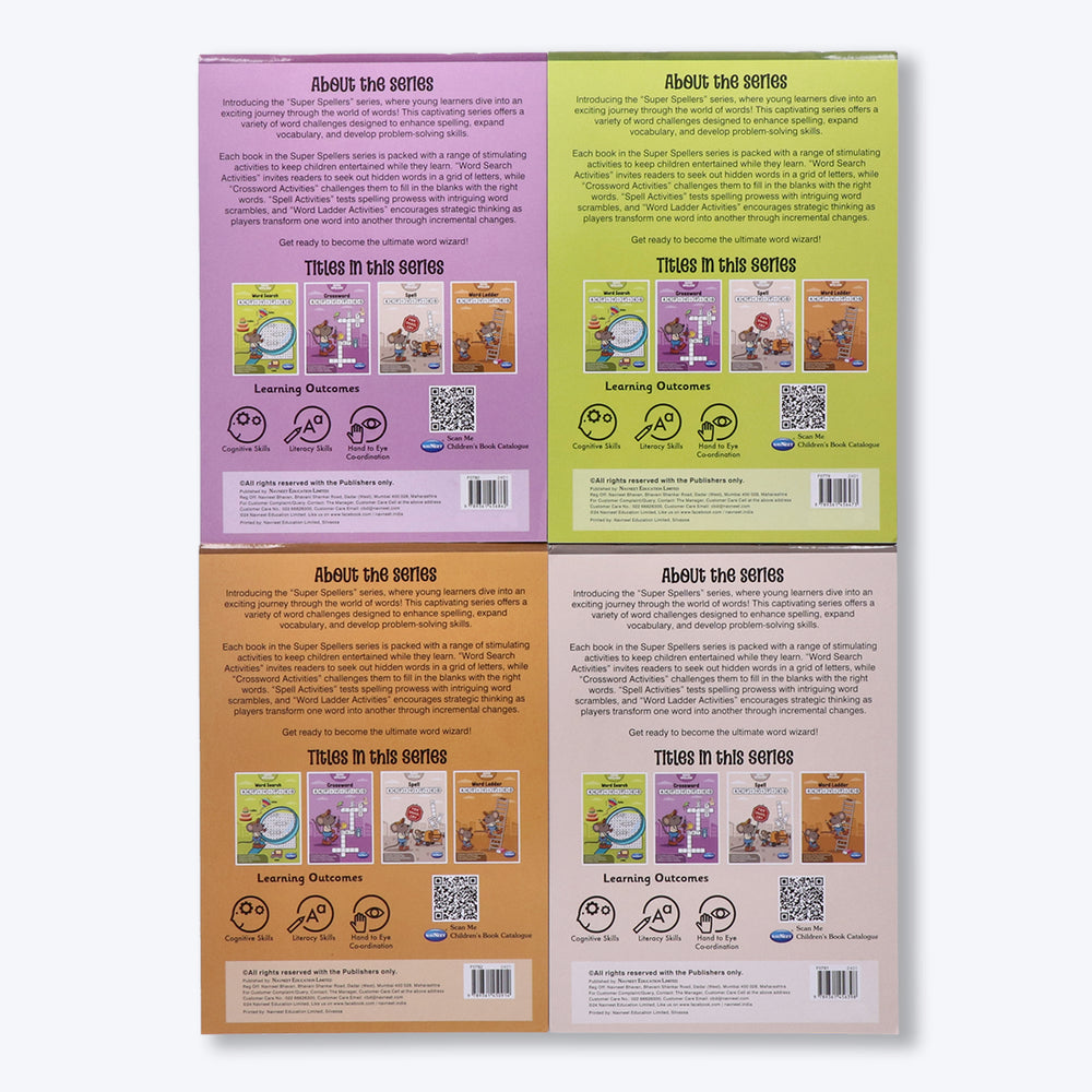 Navneet Super Spellers Series- Set of 4 Books-Word Search Crossword Word Ladders Spell Puzzles-Vocabulary Booster: Classic Activities For All Pack Of 1