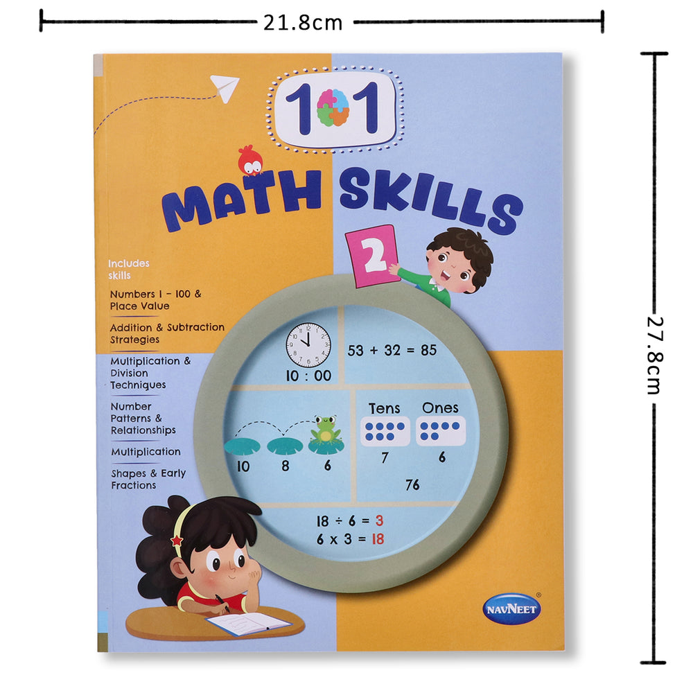 Navneet 101 Maths Skills Book 2 skills like money concepts, data handling, and spatial awareness