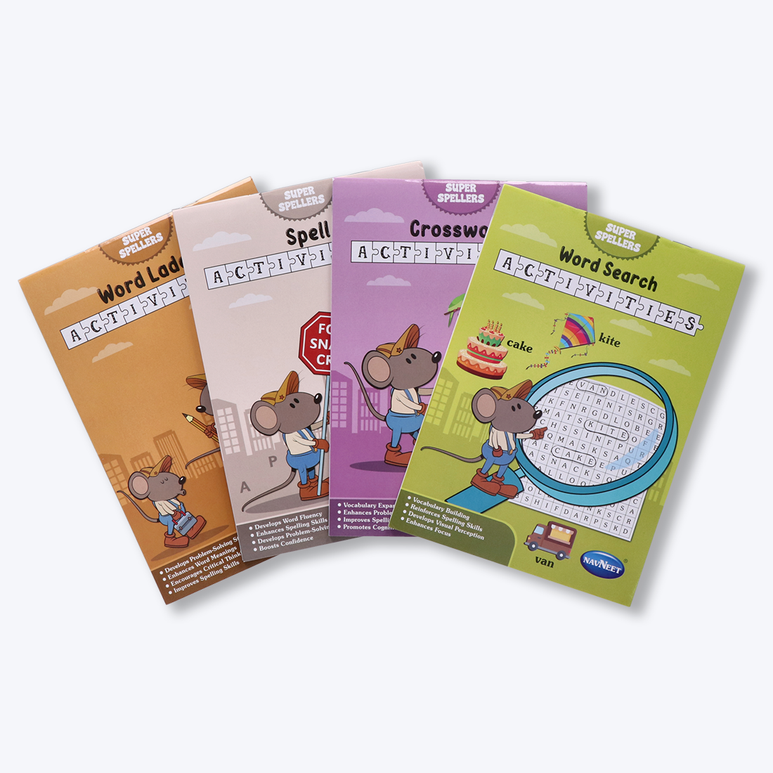 Navneet Super Spellers Series- Set of 4 Books-Word Search Crossword Word Ladders Spell Puzzles-Vocabulary Booster: Classic Activities For All Pack Of 1