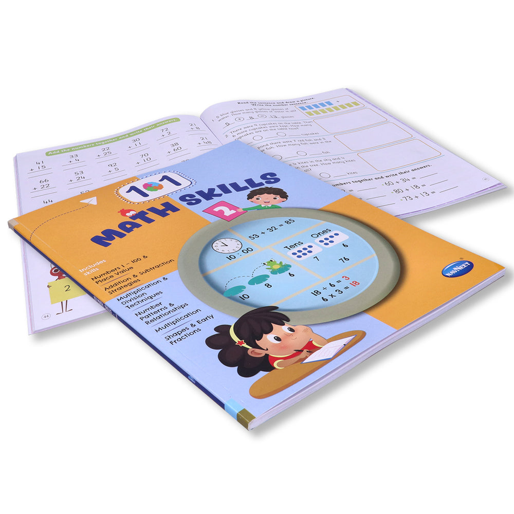 Navneet 101 Maths Skills Book 2 skills like money concepts, data handling, and spatial awareness