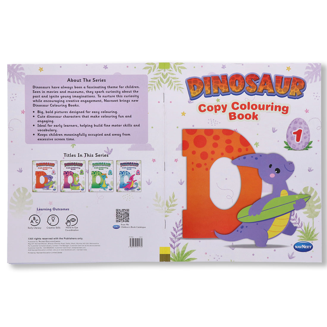 Navneet Dinosaur Copy Colouring Book Series - Pack of 4 Books - Best for small kids - Colouring Books for Kids - Youva Crayons