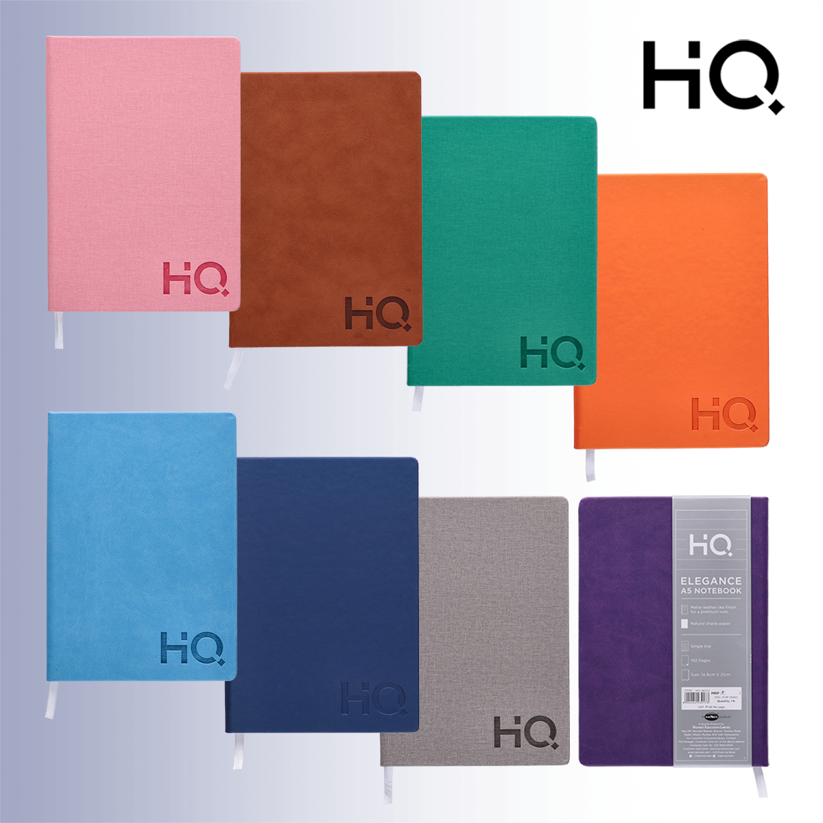 Navneet HQ | Elegance| Hard Case Notebook| Leather-like Look | Matte finish| For Professional and Personal Use | Assorted Colours|Single Line | A5 Size - 21 cm x 14.8 cm | 192 Pages Pack Of 1