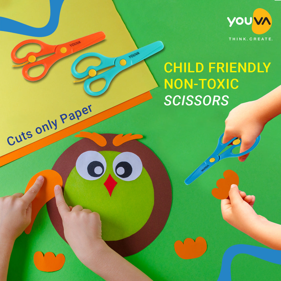 Navneet Youva | Scissors Assorted Colour for smaller kids | Pack of 1 | 3 Colours - Green, Orange, Blue | Safe for kids of the age group 3-6 years