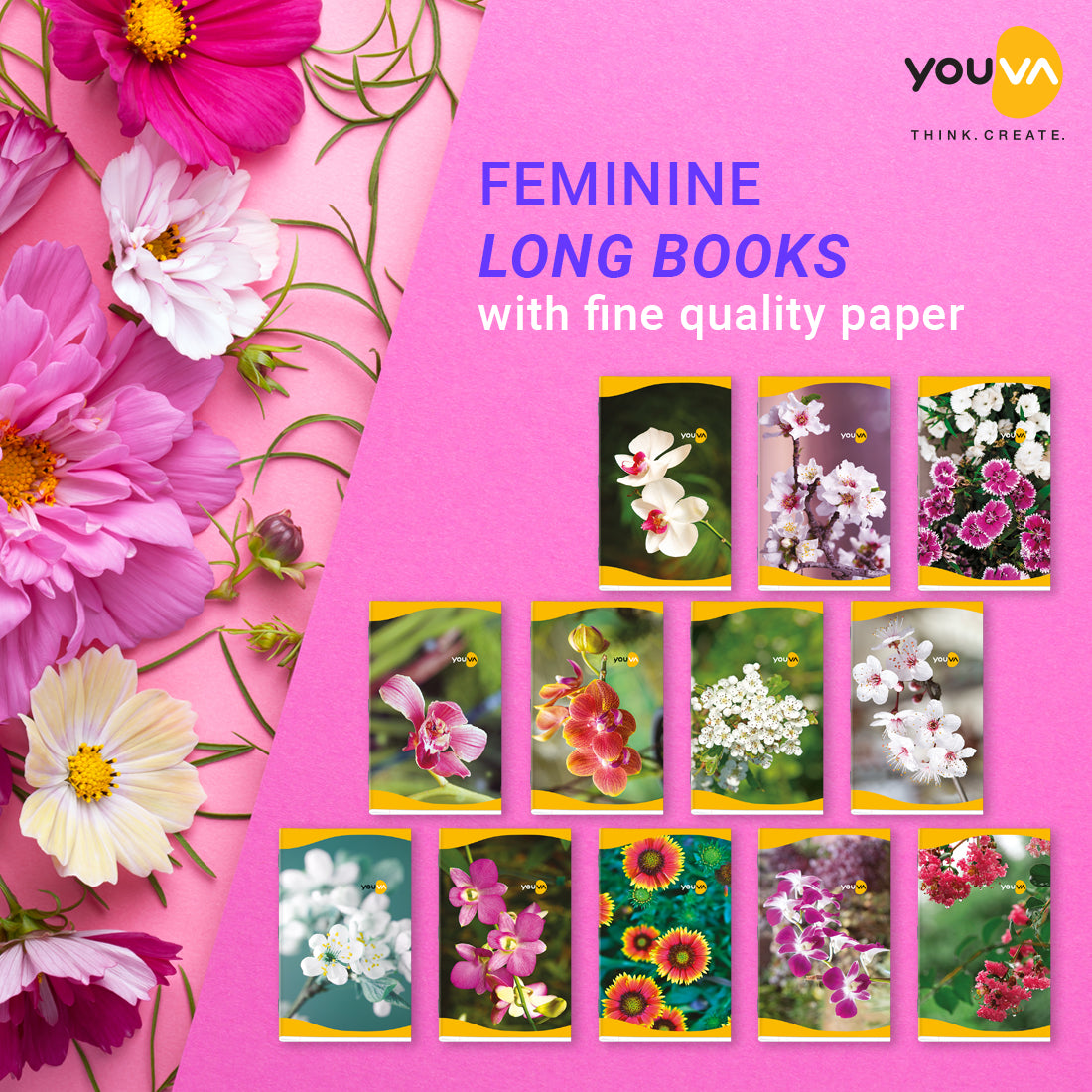 Single Line YOUVA  Long Book – Regular Size (Soft Bound) Feminine Series Pack Of 6