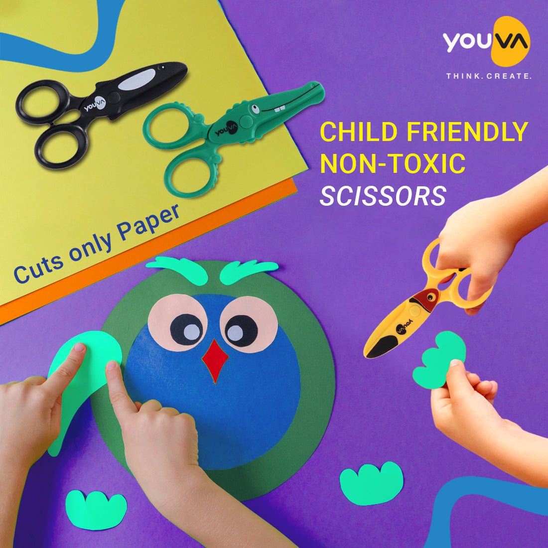 Navneet Youva | Scissors Assorted Shapes - Age group 6-9 years | Safe for kids | Pack of 1 | 3 Shapes - Crocodile, Acua Whale, Toucan