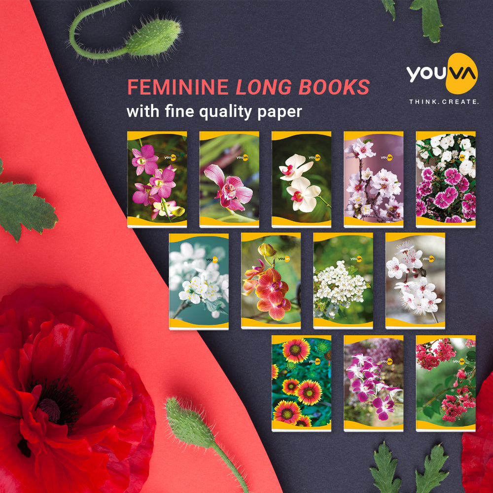 Single Line YOUVA  Long Book – A4 Size (Soft Bound) Feminine Series Pack Of 3