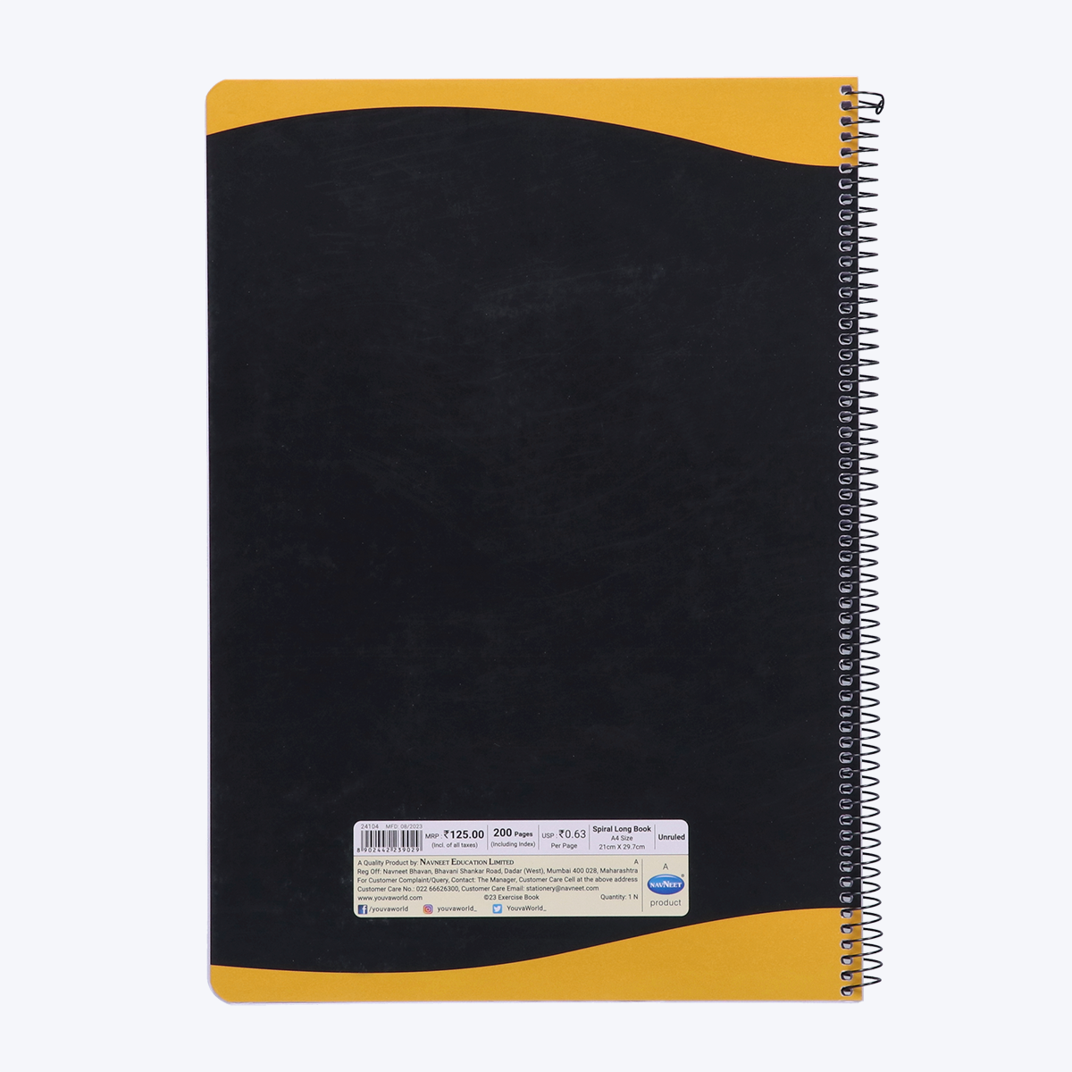 Navneet Youva | Spiral Long Book for students and executives | Spiral Bound with safety lock | A4 size - 21 x 29.7 cm | Unruled / No lines | 200 Pages | Pack of 1