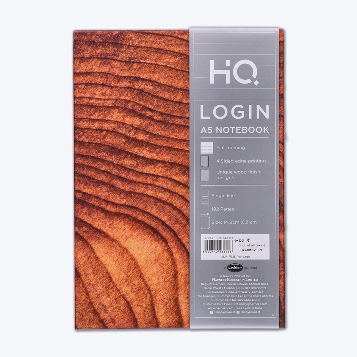 Navneet HQ | Login Notebook|Wood finish designs|Case Bound / Hard Cover Notebook | A5 Size - 21 cm x 14.8 cm | Single Line | 192 Pages | Pack of 1