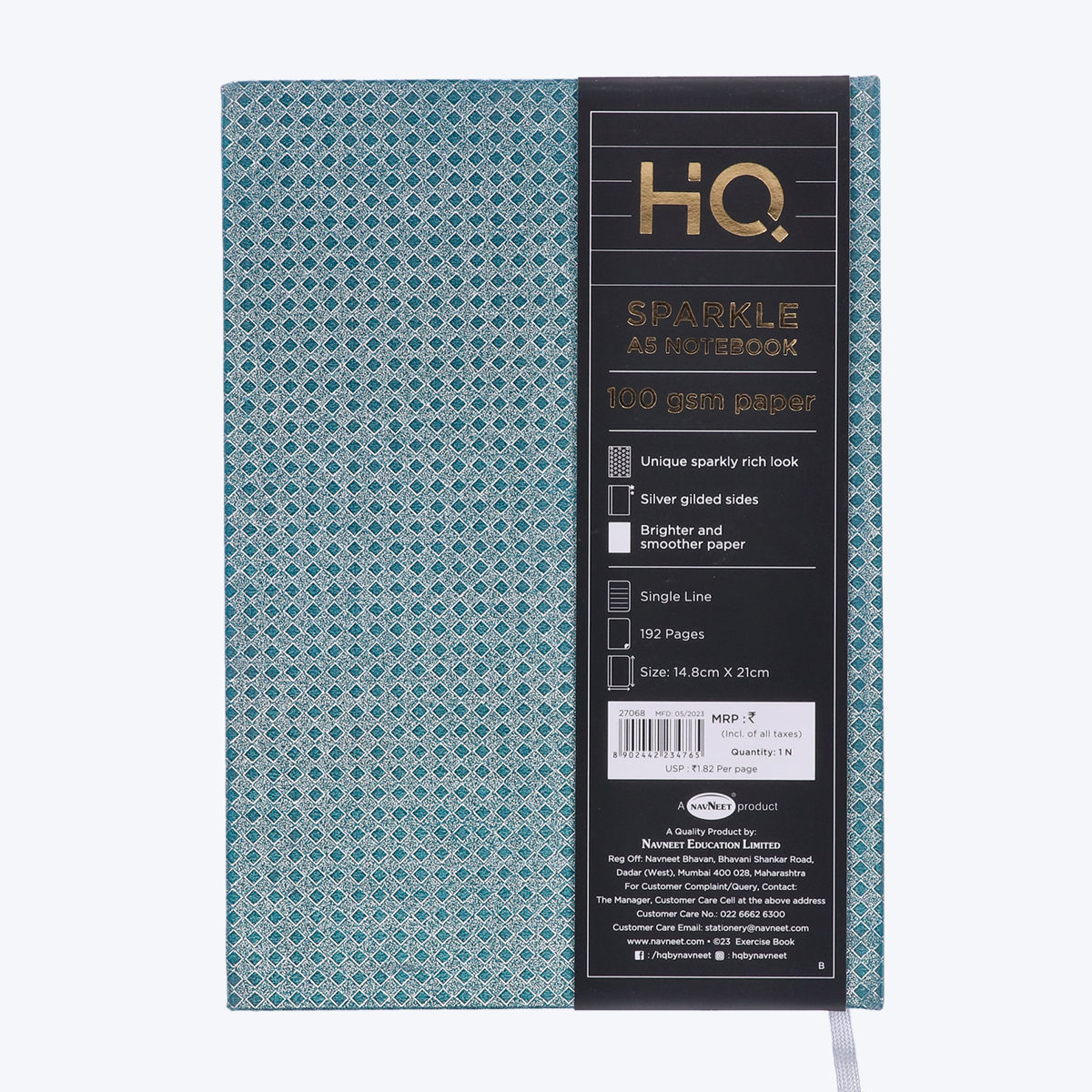 Navneet HQ | Sparkle | Case Bound / Hard Cover Journal | Glamourous cover| Silver Edge Printing| A5 Size - 21 cm x 14.8 cm | Single Line | 192 Pages | Pack of 1