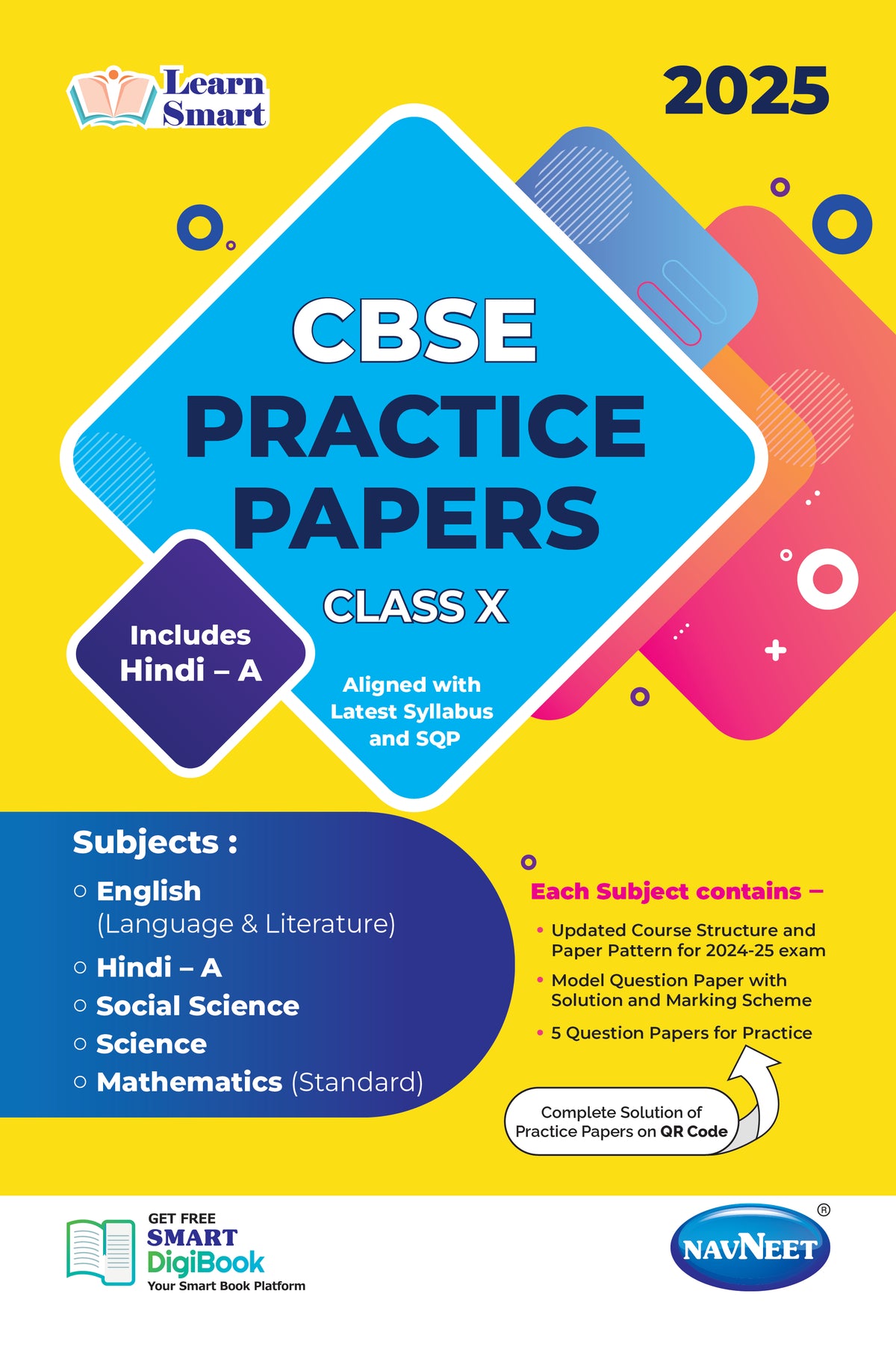 NAVNEET LEARN SMART – CBSE PRACTICE PAPERS CLASS 10 FOR BOARD EXAMS 2025 [English + Hindi A + Social Science + Science + Mathematics (Standard)] Pack Of 1 | CBSE Board