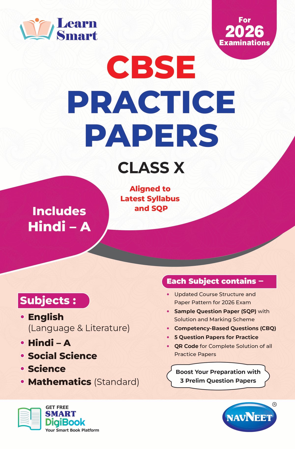 NAVNEET LEARN SMART – CBSE PRACTICE PAPERS CLASS 10 FOR BOARD EXAMS 2026 [English + Hindi A + Social Science + Science + Mathematics (Standard)] Pack Of 1 | CBSE Board