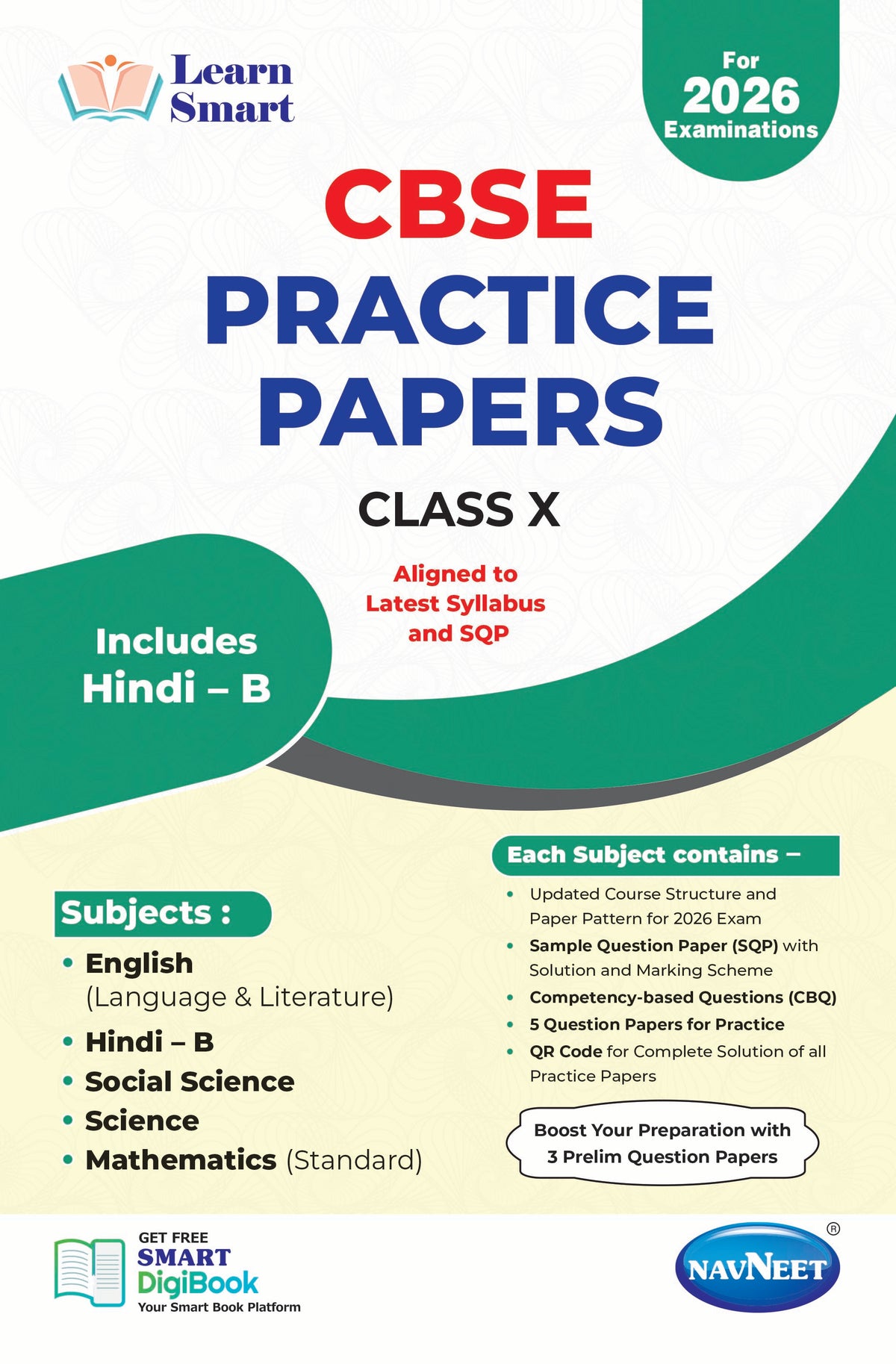 NAVNEET LEARN SMART – CBSE PRACTICE PAPERS CLASS 10 FOR BOARD EXAMS 2026 [English + Hindi B + Social Science + Science + Mathematics (Standard)] Pack Of 1 | CBSE Board
