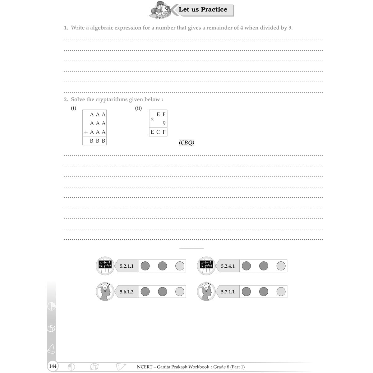 NCERT GANITA PRAKASH WORKBOOK  |  Class  VIII  |  PART - 1
