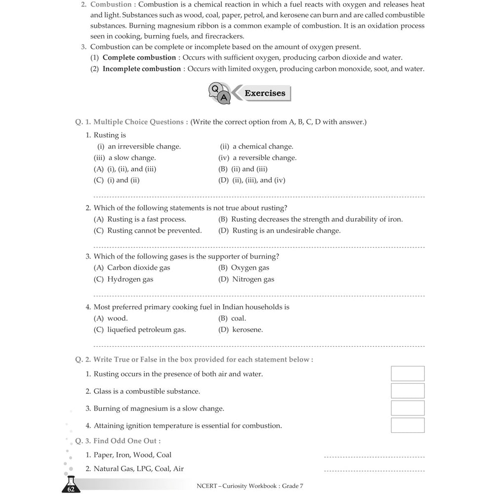 NCERT CURIOUSITY SCIENCE WORKBOOK   |  Class  VII  |