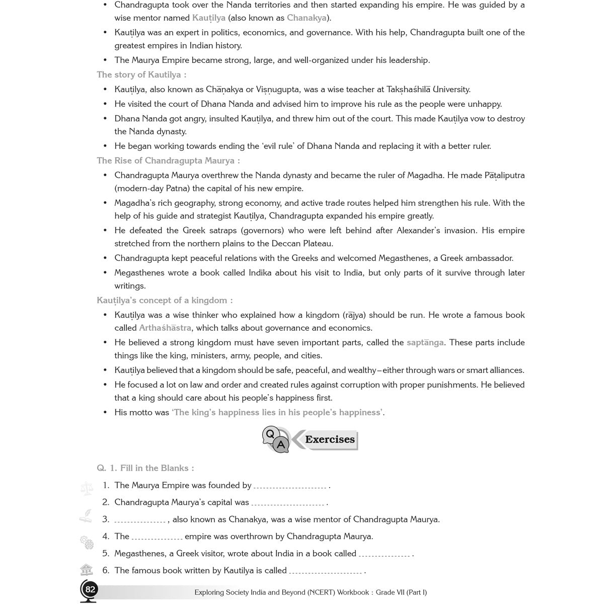 NCERT EXPLORING SOCIETY INDIA AND BEYOND (S.S.) WORKBOOK  |  Class  VII  |  PART - 1