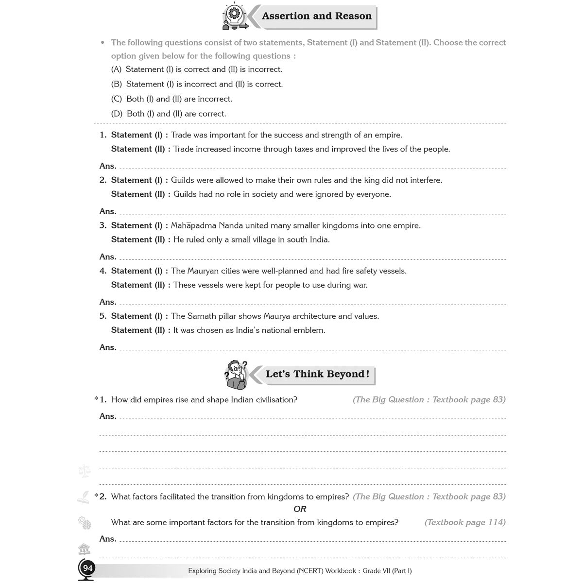 NCERT EXPLORING SOCIETY INDIA AND BEYOND (S.S.) WORKBOOK  |  Class  VII  |  PART - 1