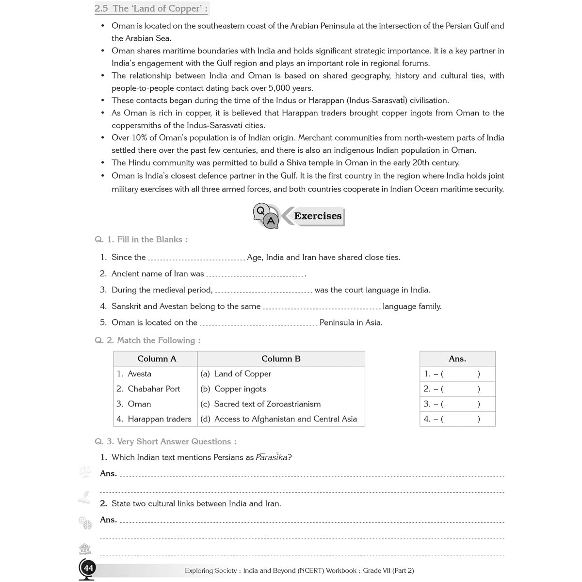 NCERT EXPLORING SOCIETY INDIA AND BEYOND (S.S.) WORKBOOK  |  Class  VII  |  PART - 2