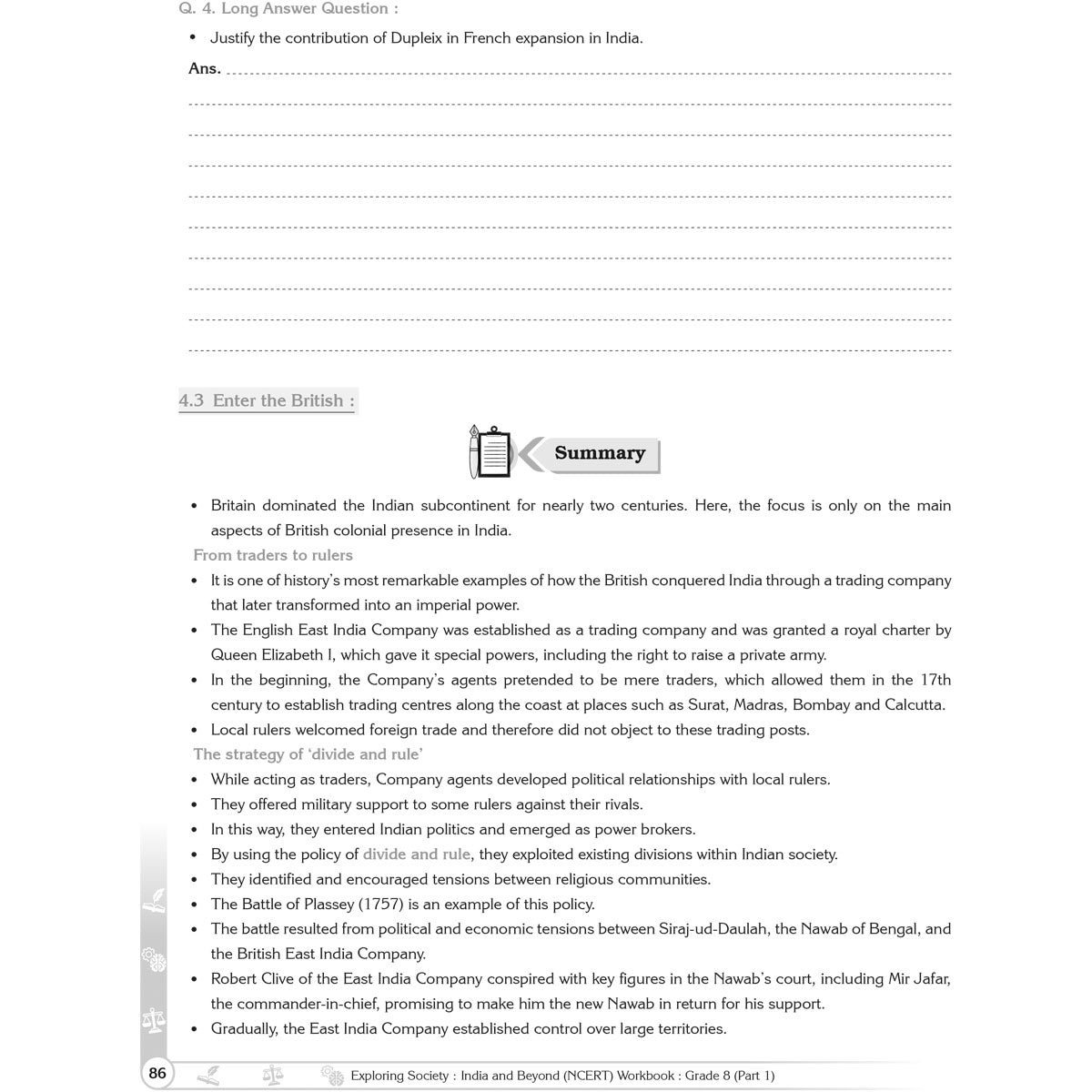 NCERT EXPLORING SOCIETY INDIA AND BEYOND (S.S.) WORKBOOK  |  Class  VIII  |  PART - 1