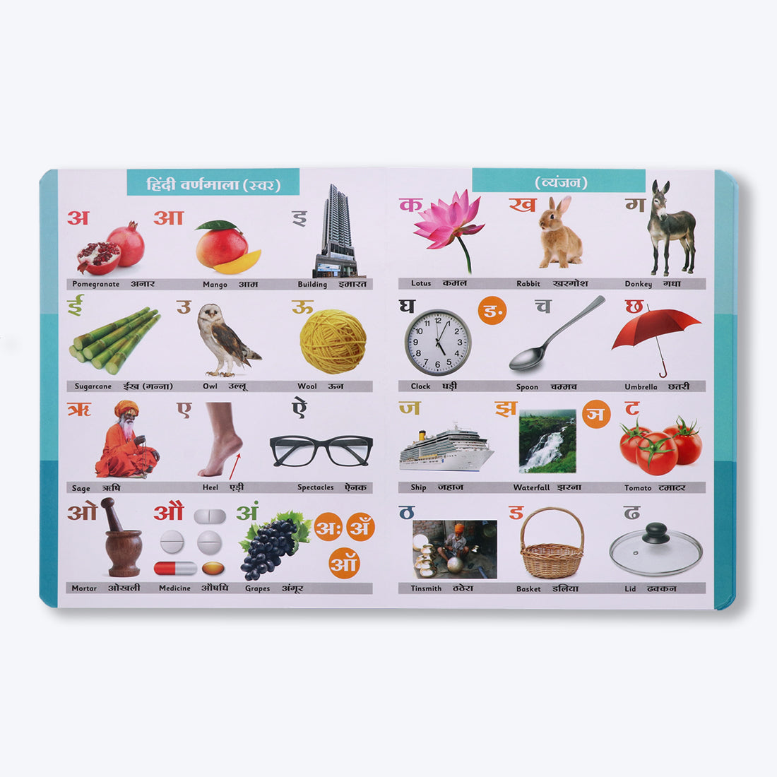 Navneet Four in One Board Book (Hindi) Best picture book for babies: First Early Learning book: Alphabet, Numbers, Hindi, Fruits, Vegetables, Domestic, Wild Animals, Birds