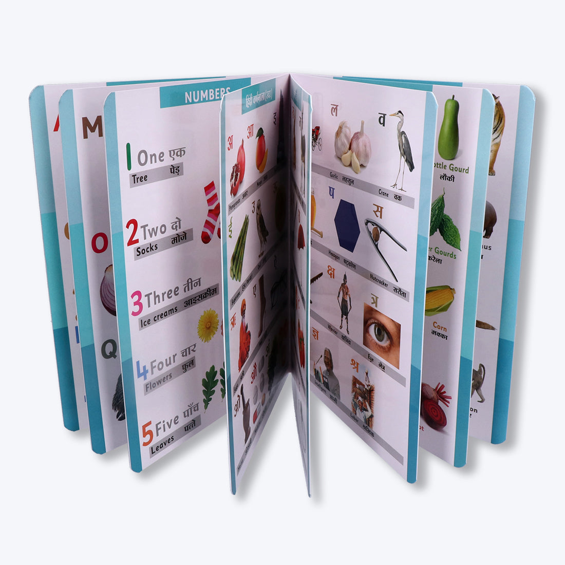 Navneet Four in One Board Book (Hindi) Best picture book for babies: First Early Learning book: Alphabet, Numbers, Hindi, Fruits, Vegetables, Domestic, Wild Animals, Birds