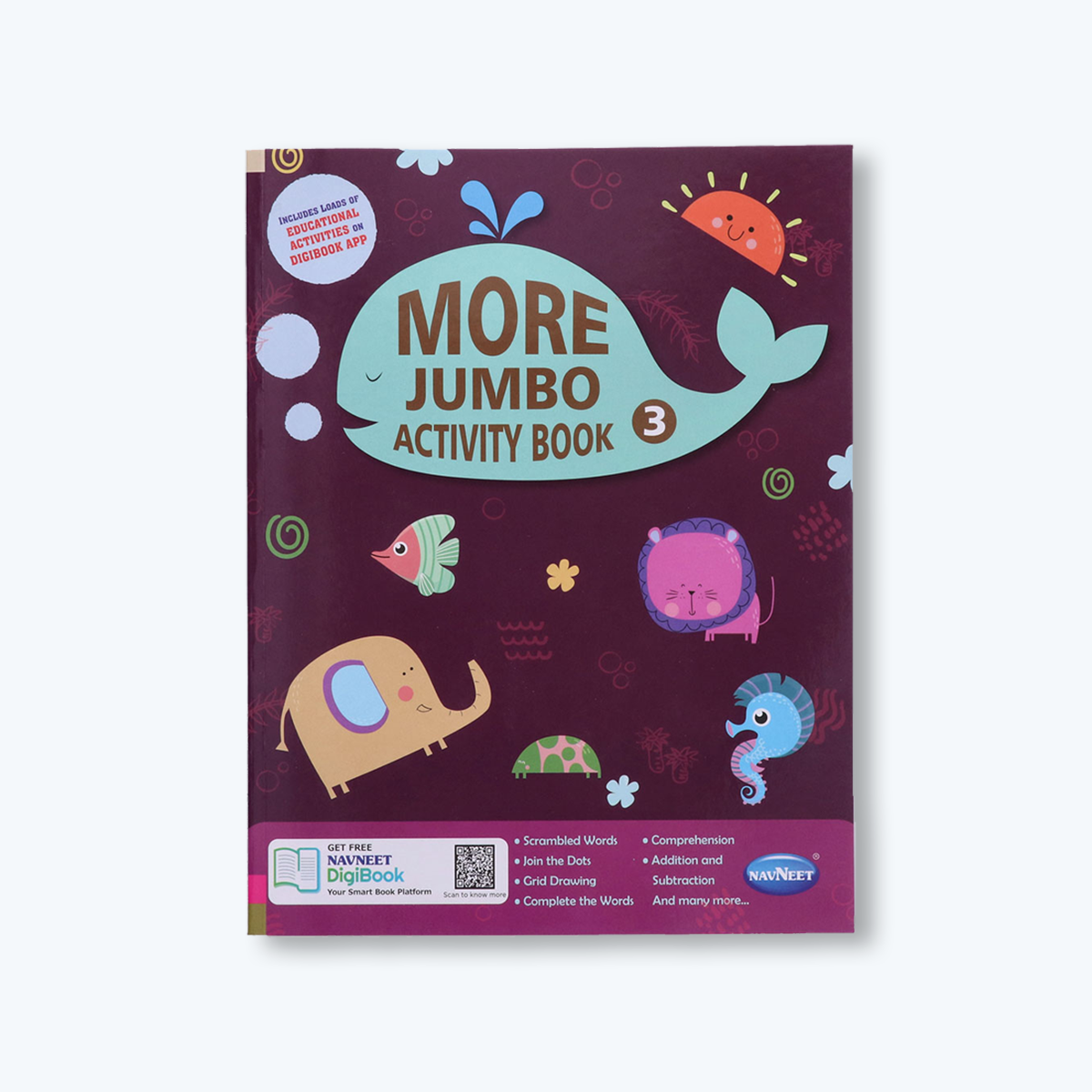 Navneet More Jumbo Activity Book 3- Fun Activities for Kids- Scrambled Words, join the dots, Grid Drawing, Complete the Words, Comprehension, Addition & Subtraction