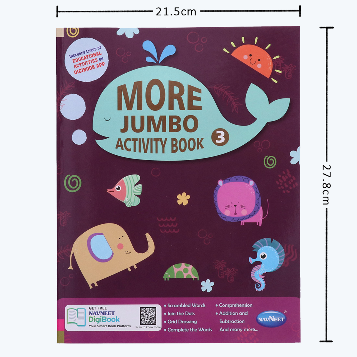 Navneet More Jumbo Activity Book 3- Fun Activities for Kids- Scrambled Words, join the dots, Grid Drawing, Complete the Words, Comprehension, Addition & Subtraction