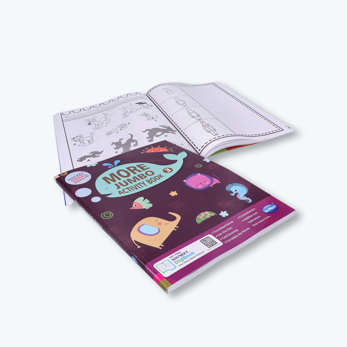 Navneet More Jumbo Activity Book 3- Fun Activities for Kids- Scrambled Words, join the dots, Grid Drawing, Complete the Words, Comprehension, Addition & Subtraction