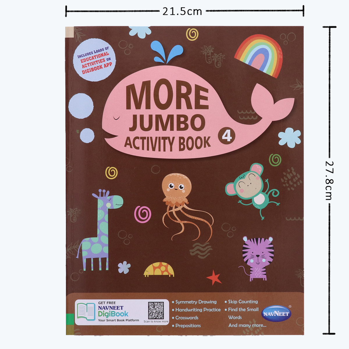 Navneet More Jumbo Activity Book 4- Fun Activities for Kids- Symmetry Drawing, Handwriting Practice, Skip Counting, Crosswords, Preposition, Find the Small Words