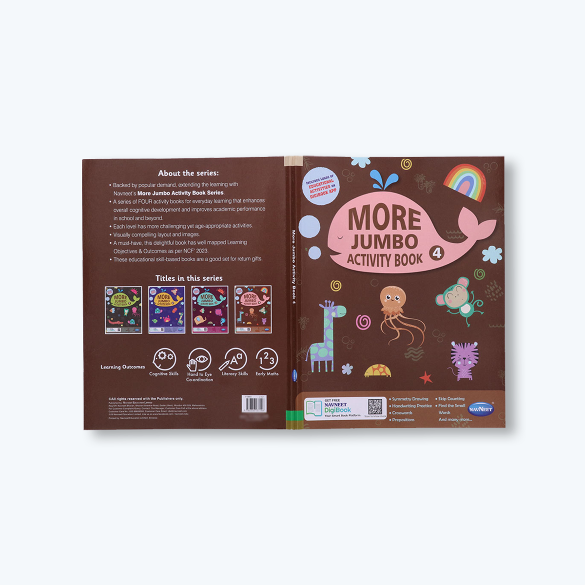 Navneet More Jumbo Activity Book 4- Fun Activities for Kids- Symmetry Drawing, Handwriting Practice, Skip Counting, Crosswords, Preposition, Find the Small Words