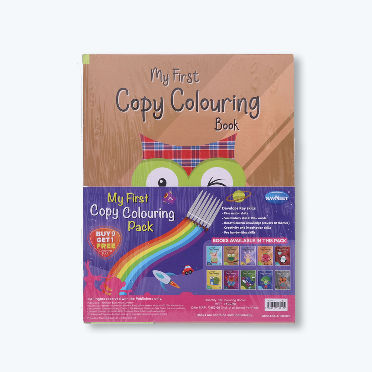 Navneet My First Copy Colouring Pack- Set of 10 books- Themes- Alphabet, Numbers 1 to 10, Birds, Baby Animals, Pet Animals, Wild Animals, Sea Animals, Fruits, Vegetables and Vehicles- 150+ pages