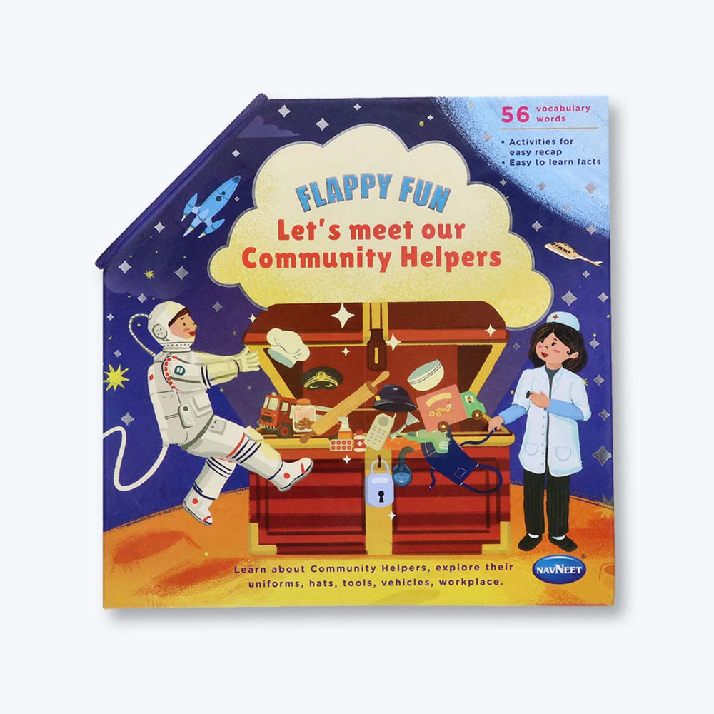 Navneet Flappy Fun Picture Book for preschooler- Lets meet our Community Helpers- Innovative Pop Up Book for gifting- Learn about their uniforms, hats, tools, vehicles, workplace.