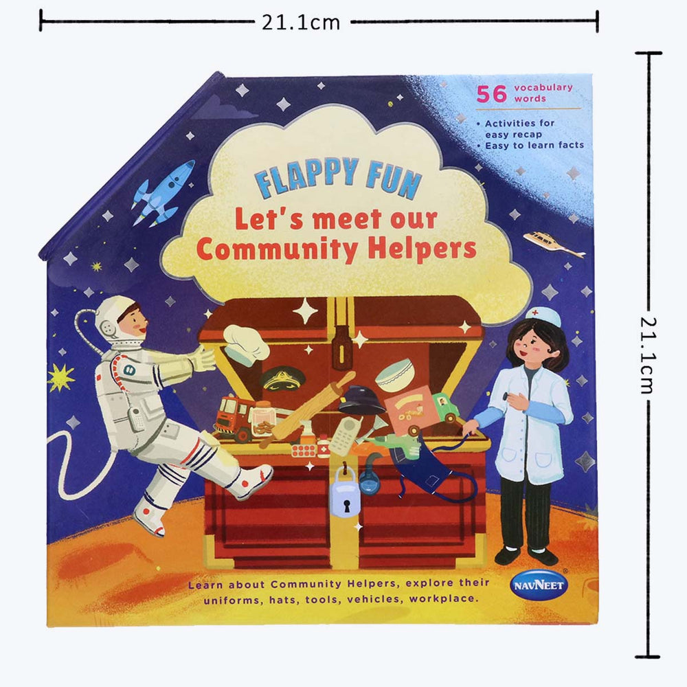 Navneet Flappy Fun Picture Book for preschooler- Lets meet our Community Helpers- Innovative Pop Up Book for gifting- Learn about their uniforms, hats, tools, vehicles, workplace.