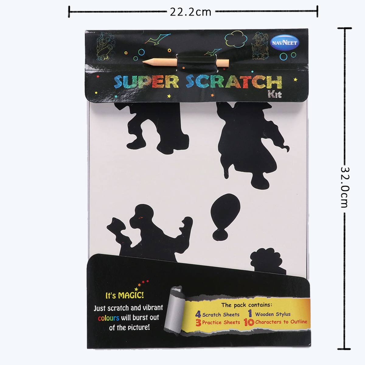 Navneet Super Scratch Kit- Best travel pack- Perfect for Birthday Gift- Innovative kit- Scratch using stylus- Stencils