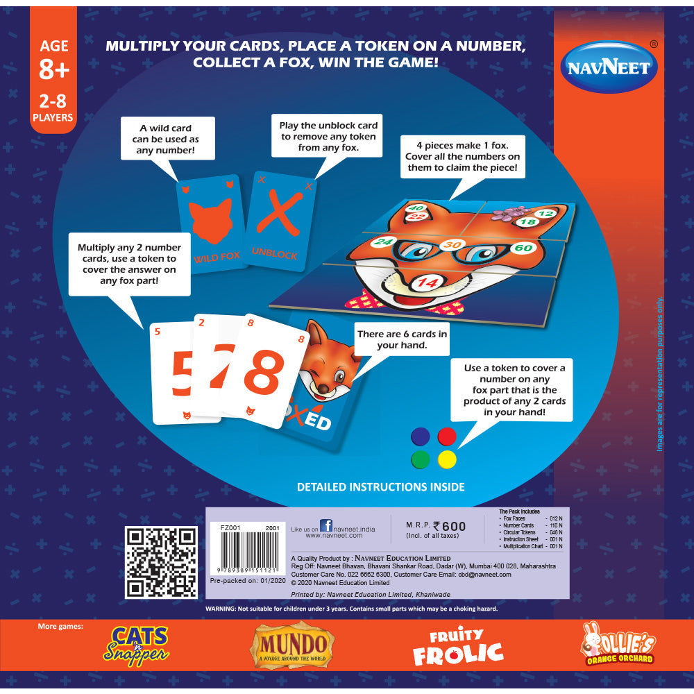 Navneet Foxed Board Games- Mastering Multiplication ÃƒÂ¢Ã¢â€šÂ¬Ã¢â‚¬Å“ Bestselling Educational Maths game, Gift for age 8 & up, Problem solving, Strategy, Multiplication table chart, Family fun