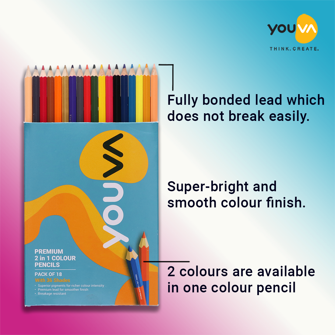 Navneet Youva | Premium 2 in 1 Colour Pencils for Students and Hobby artists | Pack of 18/36